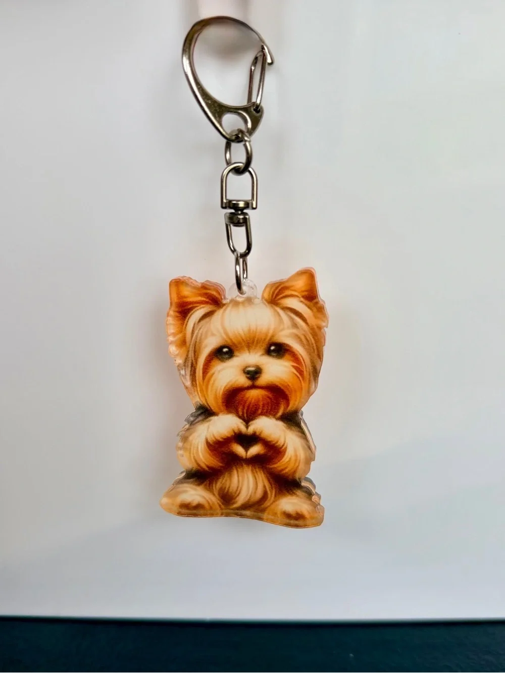 Cute Yorkie Dog Bag Charm/Keychain - Brown/Gold Acrylic Charm